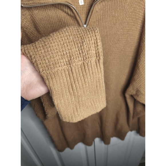 Aerie Cozy Up Waffle Quarter Zip Sweater Oversized Mock neck Top Woman's Size M - Picture 3 of 13